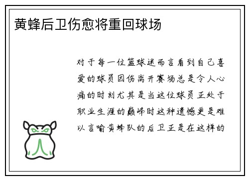 黄蜂后卫伤愈将重回球场