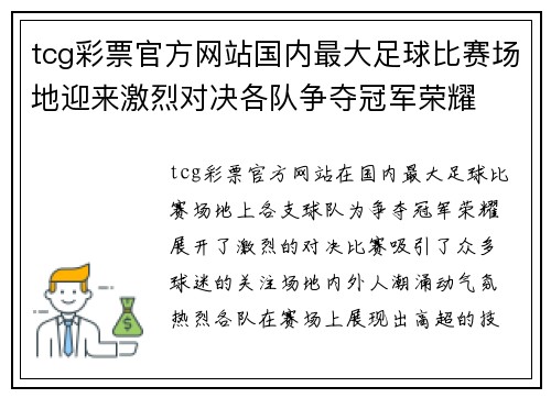 tcg彩票官方网站国内最大足球比赛场地迎来激烈对决各队争夺冠军荣耀